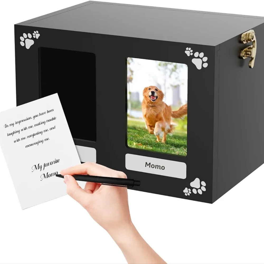 Pet Urns with Photo Frame & Memorial Letter, Wood Dog Urn for Pet Cremation
